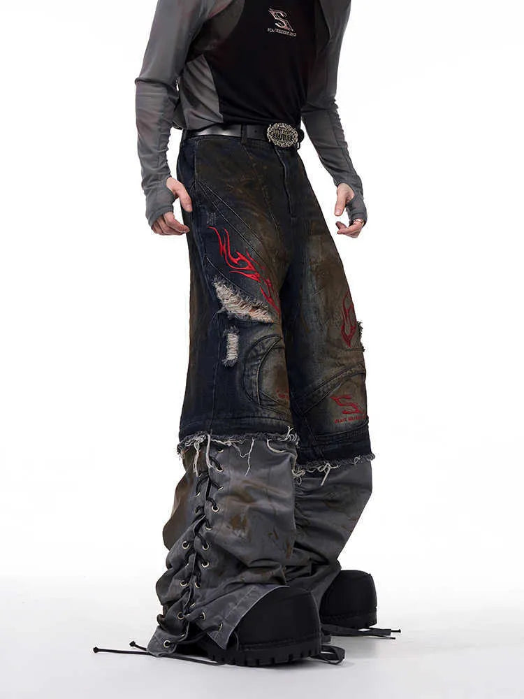 Men's retro jeans with detachable trouser legs in wide-leg loose fit