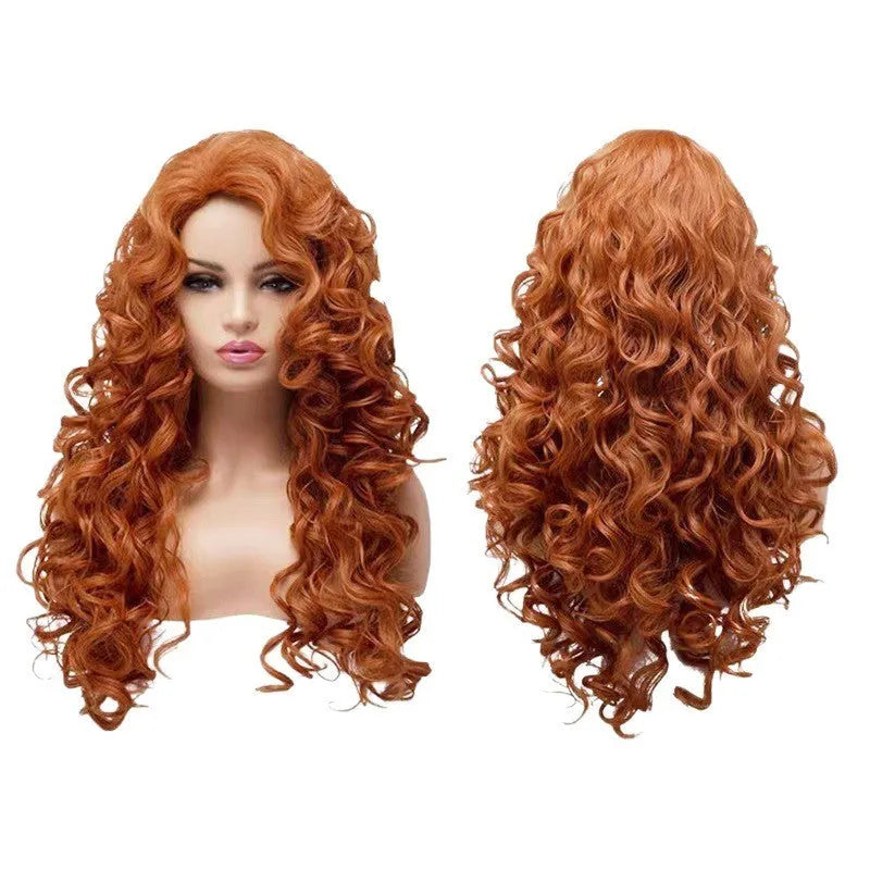 Brown long wavy curly synthetic wig with instant noodles style waves for Halloween cosplay