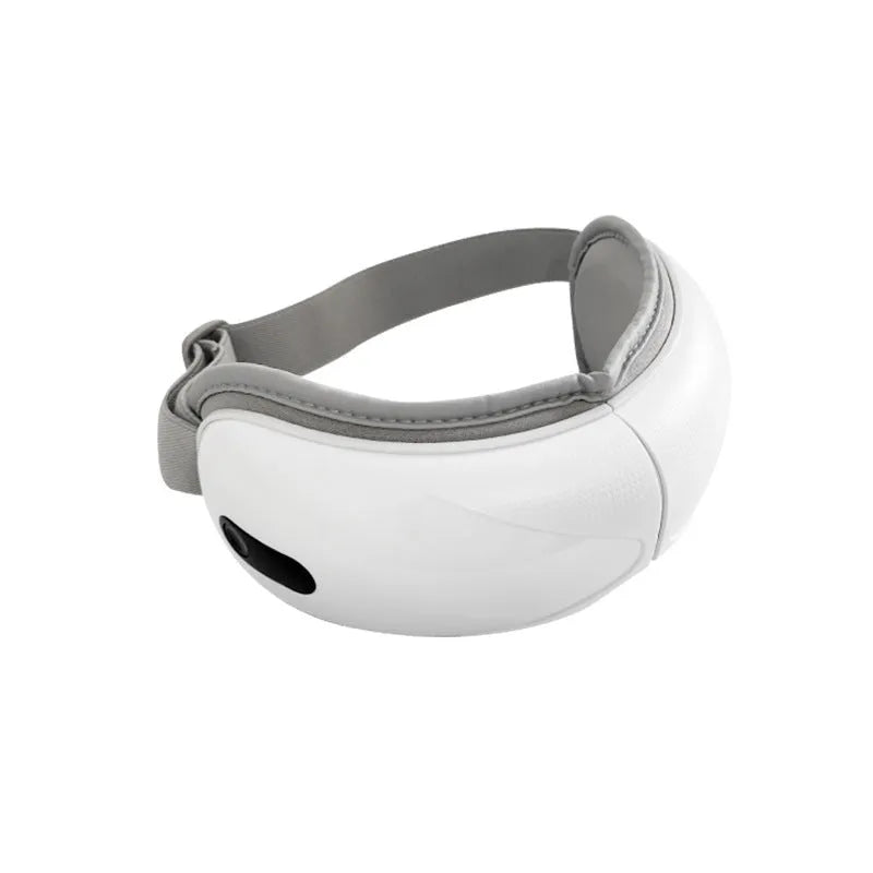 White rechargeable eye massager with airbag compression and heat therapy functions