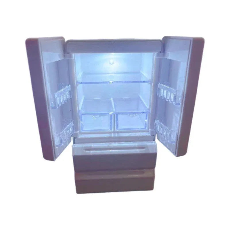 White plastic miniature candy shop toy model with LED light-up feature on display