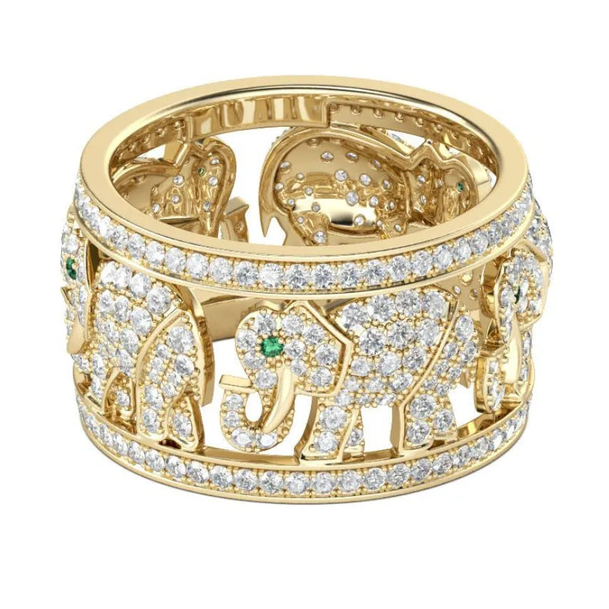 Women's alloy elephant ring with diamond detail in electroplated finish, shown in AJZ141 and AJZ1935 colours