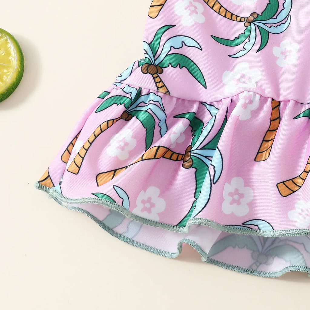 White children's two-piece swimsuit set with top and beach shorts made from polyester fabric