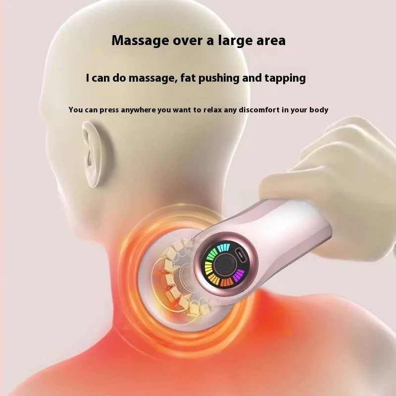 Pink, white, and black USB electric handheld massager for neck, back, and legs.