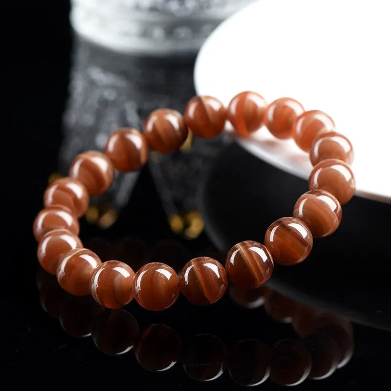 Natural old mine rhodochrosite round beads bracelet with manganese spar mineral jewellery