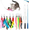Cat teasing pole set showing two handheld fishing rods with feather replacement heads