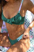 Green polka dot bikini swimsuit with high elasticity polyester fabric