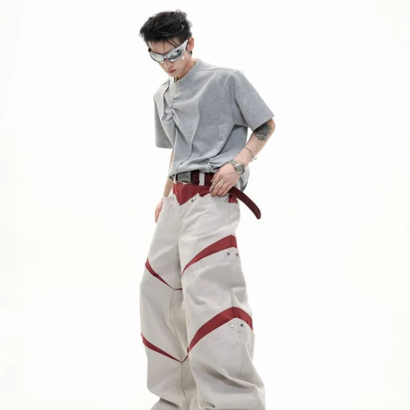 Men's cotton t-shirt with three-dimensional pleated design in loose fit styling