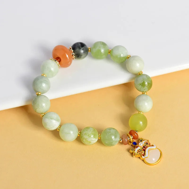 Green milk-in-water Xingshi jade pendant bracelet with geometric shape on 10mm women's retro bracelet
