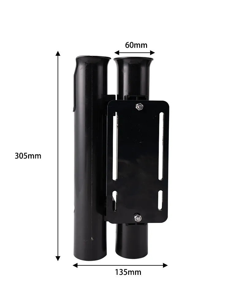 Carbon fibre fishing rod rack with double-layer plastic cradle mounted on bicycle handlebars