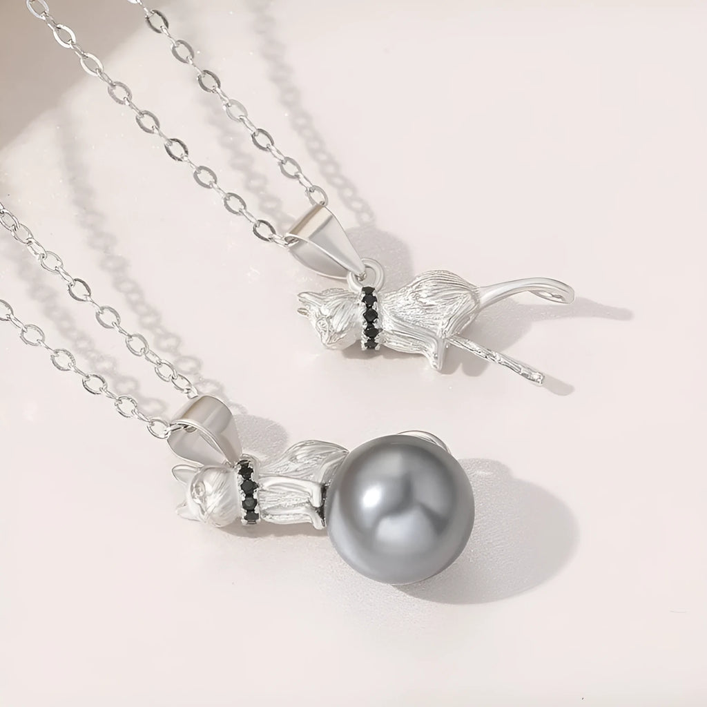 925 sterling silver cat pendant necklace with electroplated finish shown in D2113 and D2114 colour variations