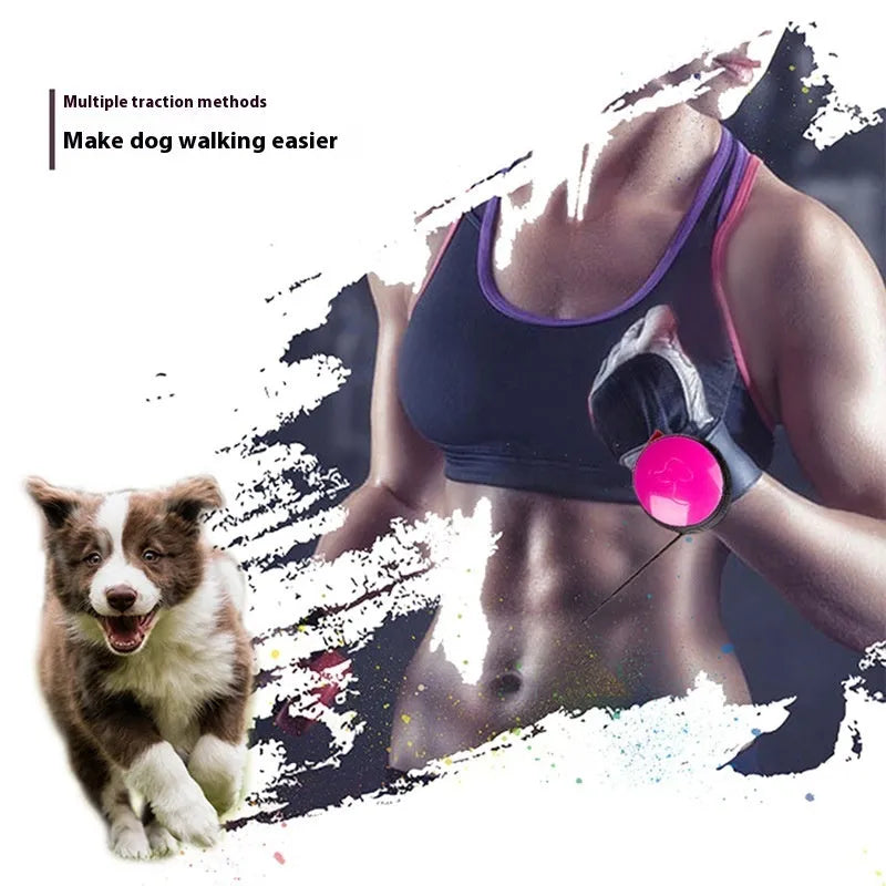 Automatic retractable dog leash showing pet holding hands design and 3 metre nylon cord