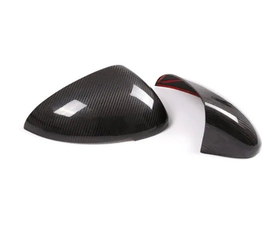Black carbon fibre rearview mirror covers for Porsche Macan vehicles