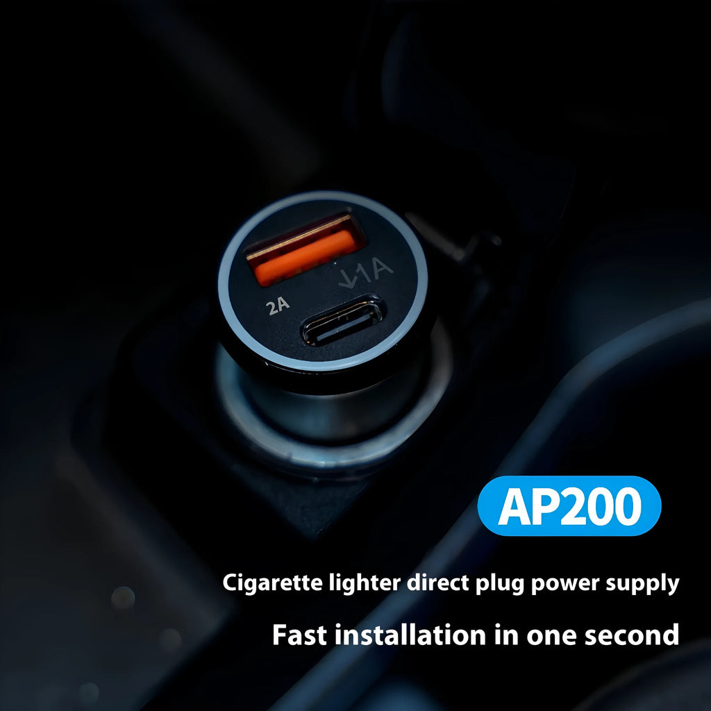 Black ABS plastic car charger GPS locator device for vehicle tracking.