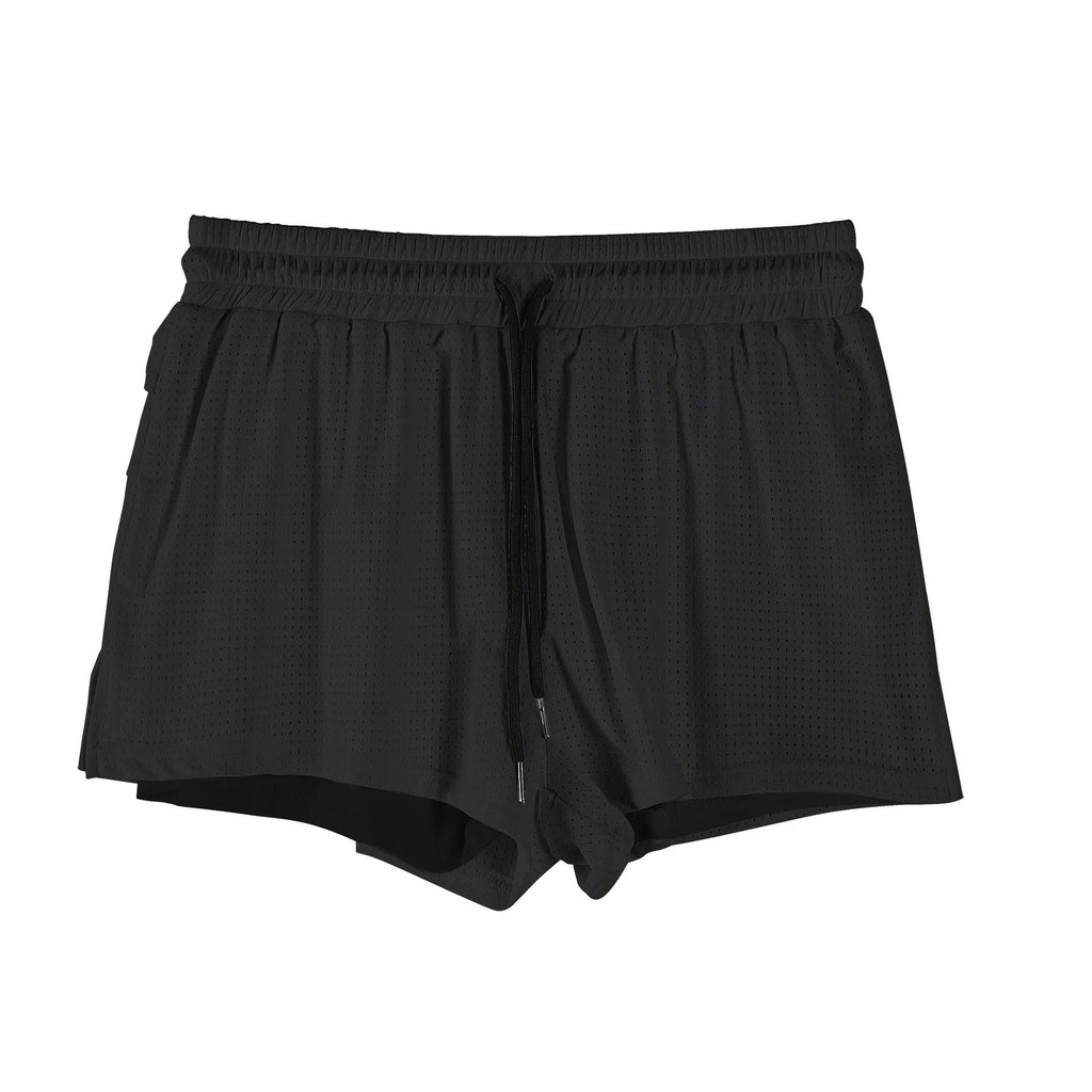 Men's quick-drying nylon summer shorts in black and white colours with mid waist design