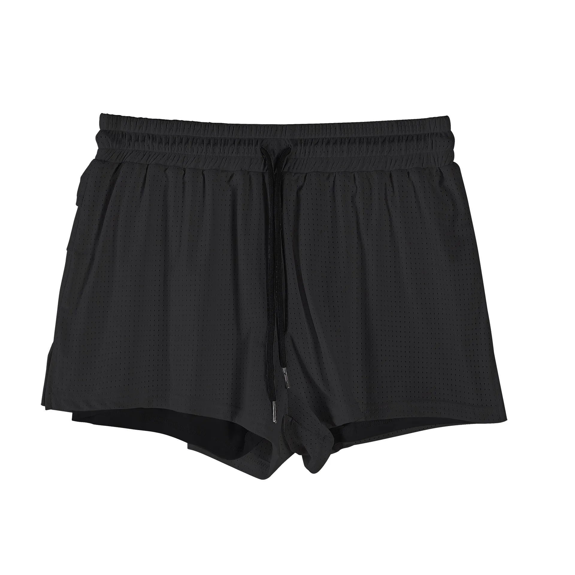 Men's quick-drying nylon summer shorts in black and white colours with mid waist design