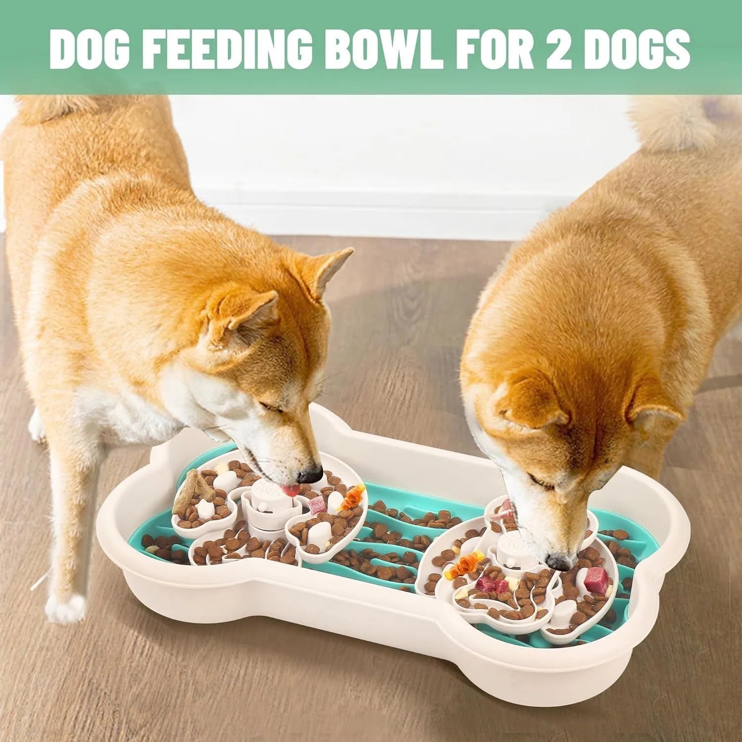 Large green slow feeder dog bowl with wave pattern and grooves, featuring anti-slip suction cups on base.