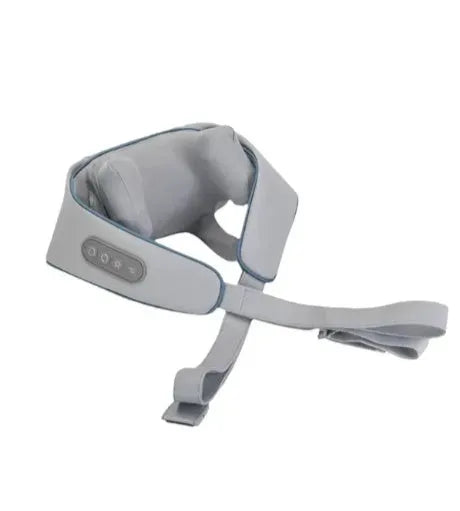 Creamy white rechargeable shoulder and neck massage instrument with USB cable.