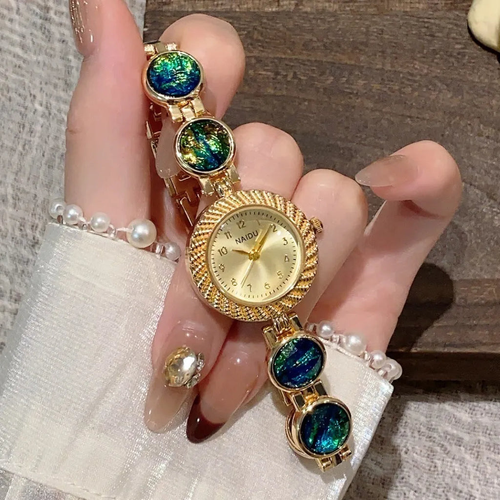 Women's quartz watch with 25mm round dial in milky white, dark green, purple, light green, cherry pink, or orange pink