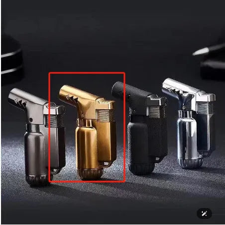 HB805-1 metal windproof lighter in black, gold, grey, or silver colour measuring 72x22x22mm