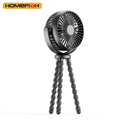 HOMEFISH F2 automatic shake head fan with LED light and removable bracket on a table.