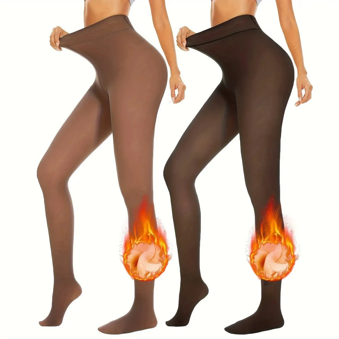 Women's anti-snagging thermal leggings with wool lining in black, coffee, and silver silk styles.