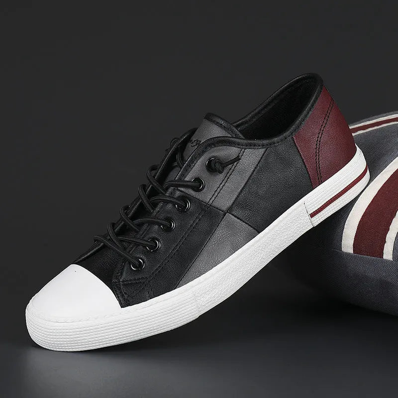 Men's colour-matching leather shoes with elastic band closure and round toe design in multiple colour options