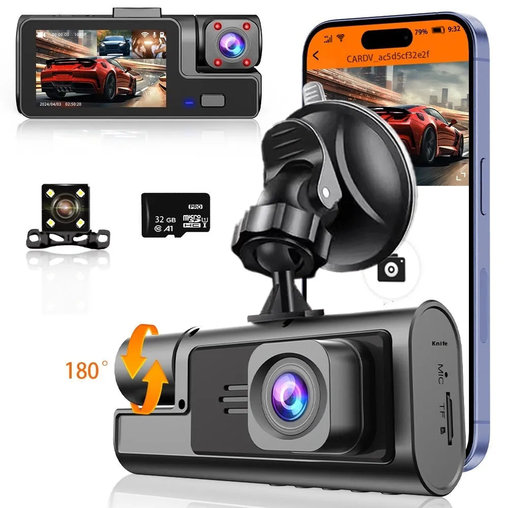 WiFi car dash cam with front and rear recording capability and 2.0-inch screen
