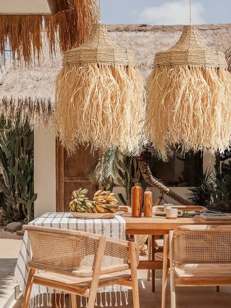 Southeast Asian style woven willow restaurant chandelier with 50cm diameter pendant light