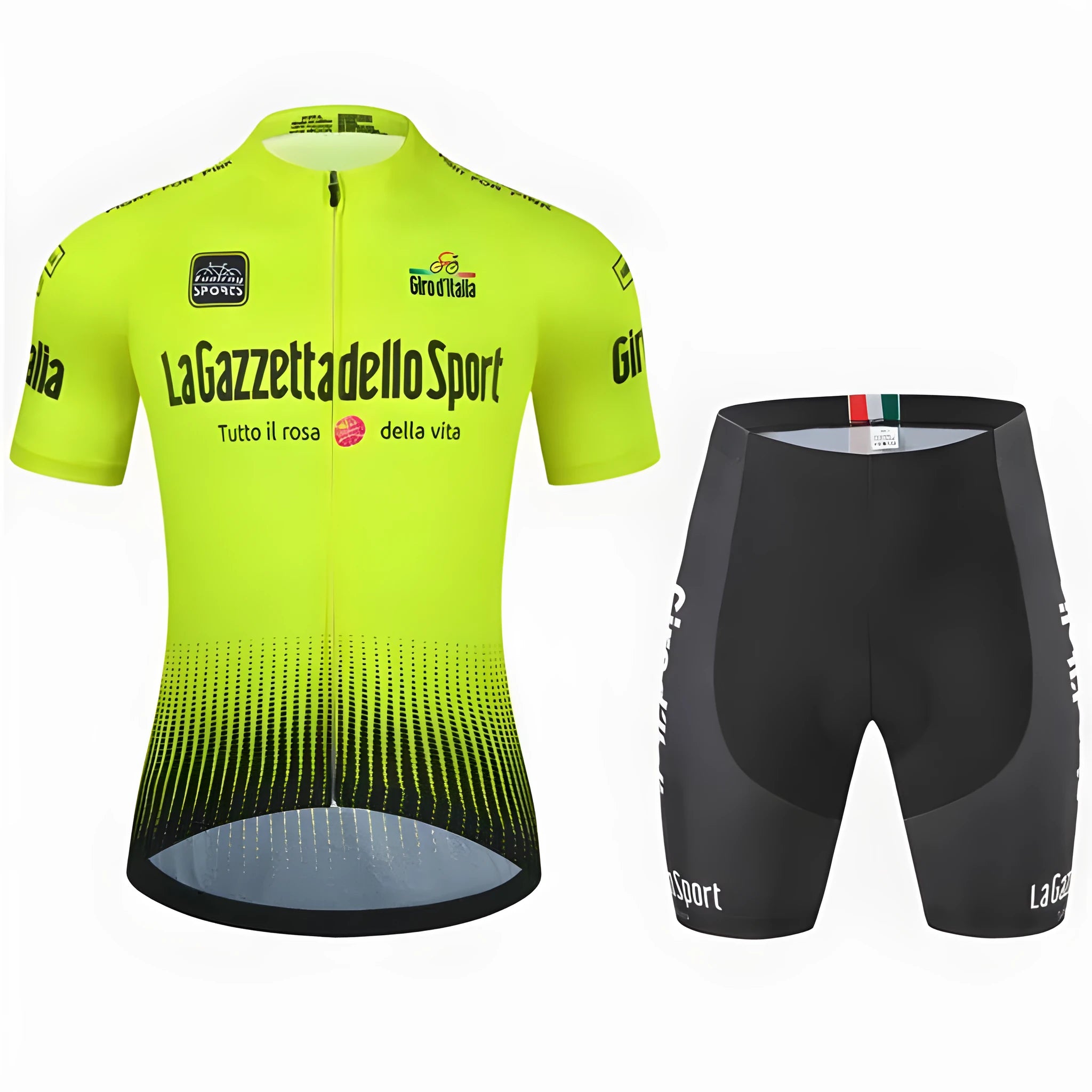 Loop pattern cycling clothing set with short sleeve jersey and matching shorts