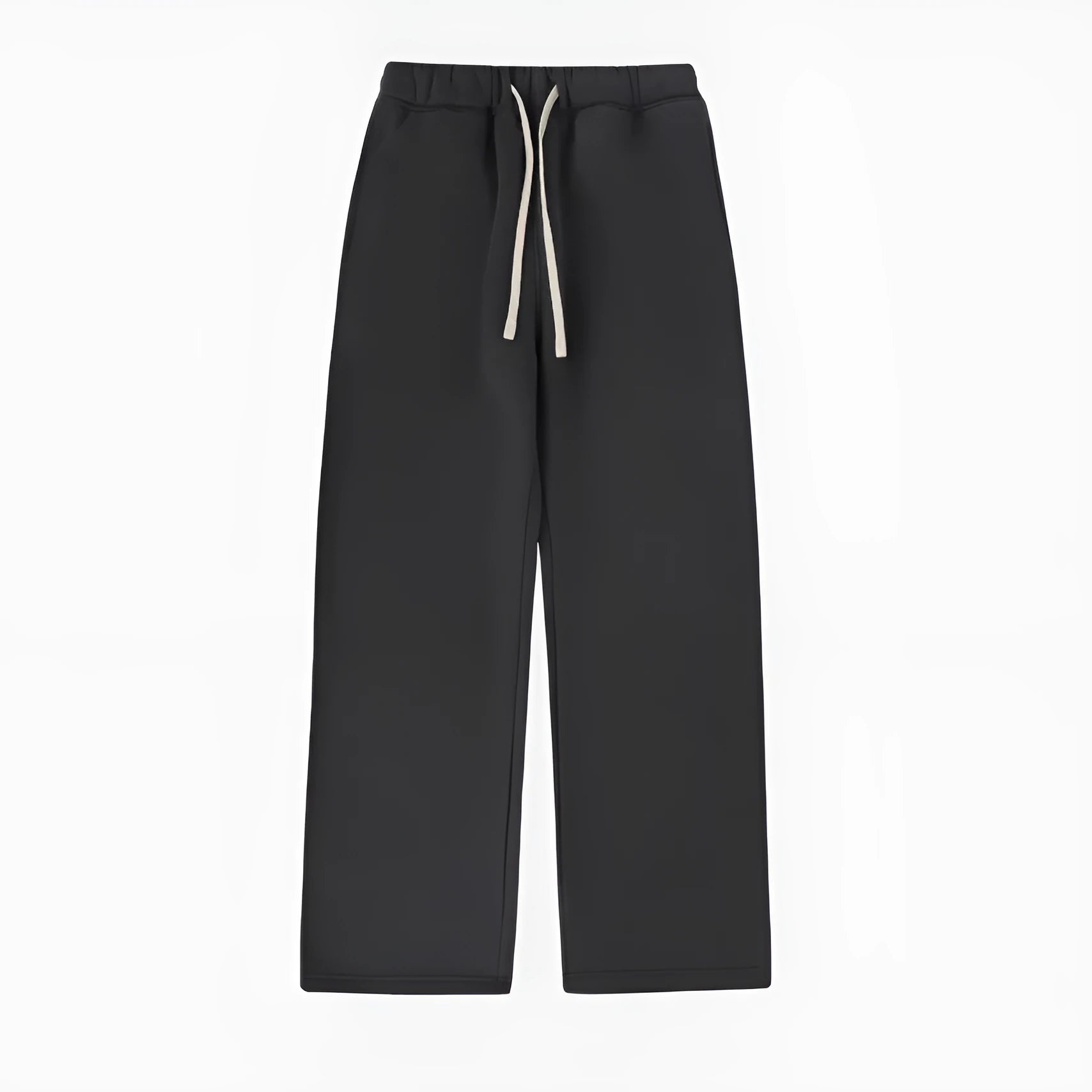 Man's black fleece-lined sweatpants with drawstring waist in loose fit