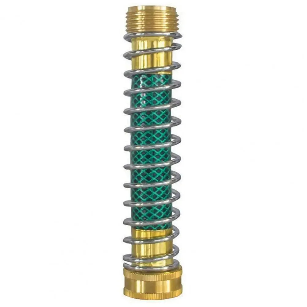 Brass garden hose sprinkler connector with a coiled metal spring section