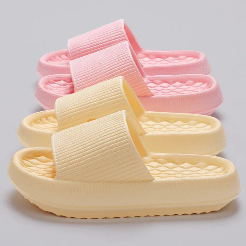 Solid colour summer EVA anti-slip slippers with rhombus stripe design in pink, yellow, khaki, black, white, grey, green