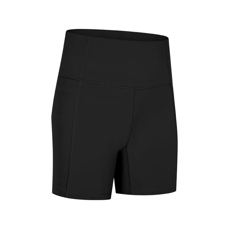Women's solid colour mid-length sports shorts with super stretch cotton blend fabric.