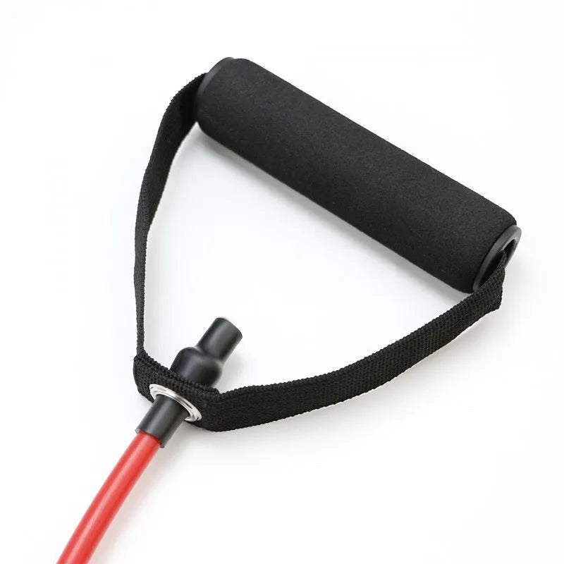 Adjustable chest expander with TPE tension rope showing five colour options for different resistance levels