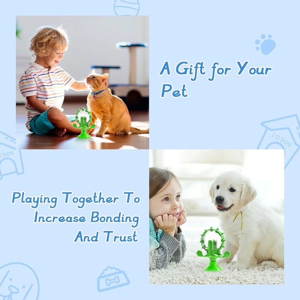 Blue interactive pet puzzle toy slow feeder with sucker base on a floor