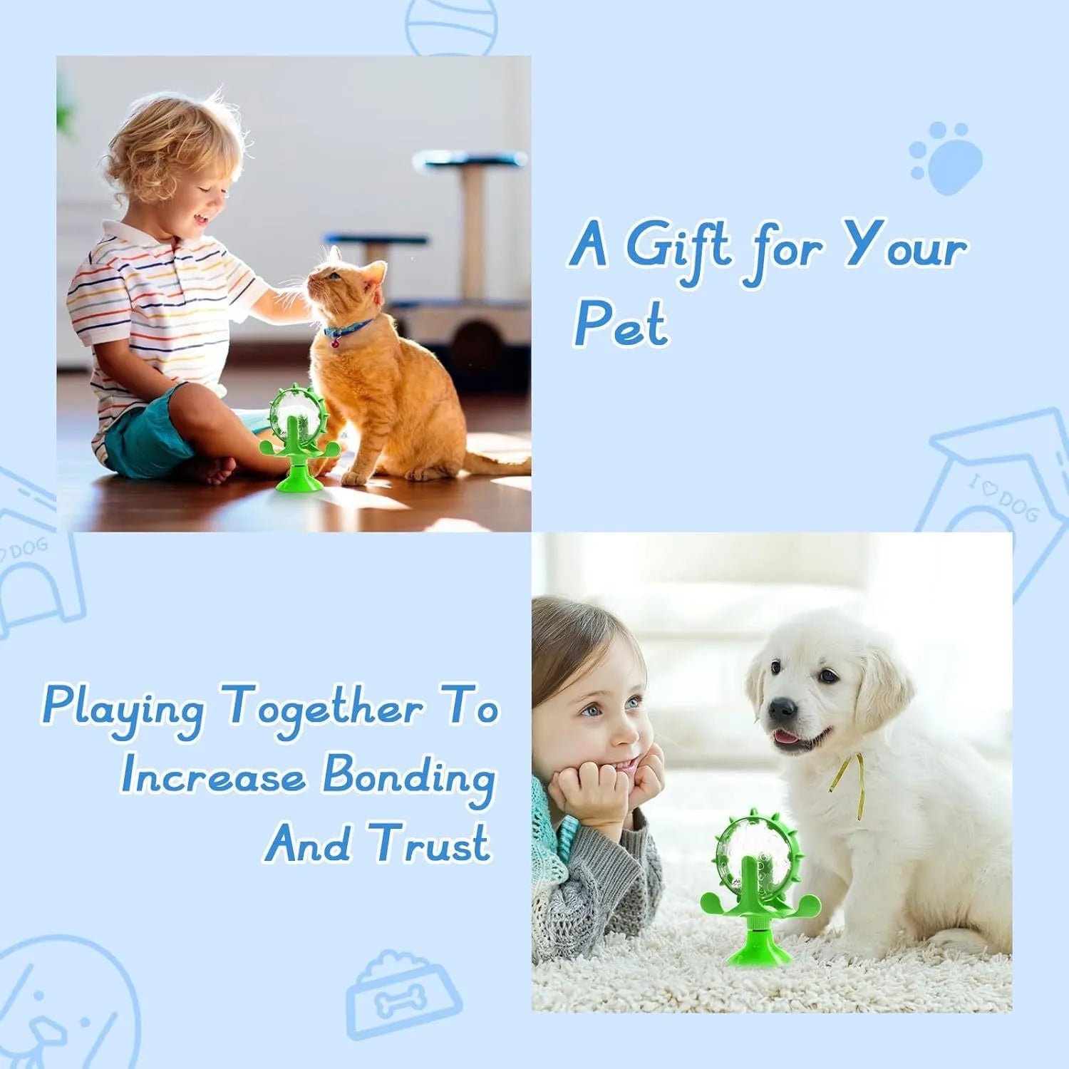 Blue interactive pet puzzle toy slow feeder with sucker base on a floor