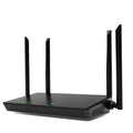 Portable 300 metre home WiFi router with metal construction showing interface ports