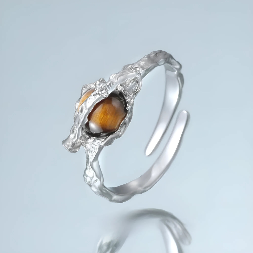 Silver Saturn design open ring with adjustable opening and white gold colour finish