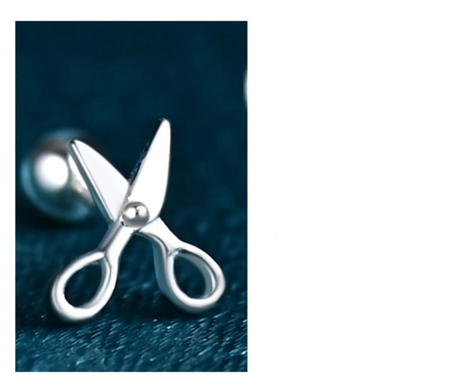 Pure silver screw ear nail earrings with miniature scissors pattern