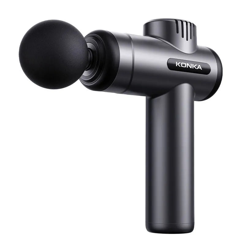 Konka portable electric massage gun in grey colour with multiple attachment heads