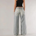 Women's blue cotton loose straight wide leg mop trousers with low waist design