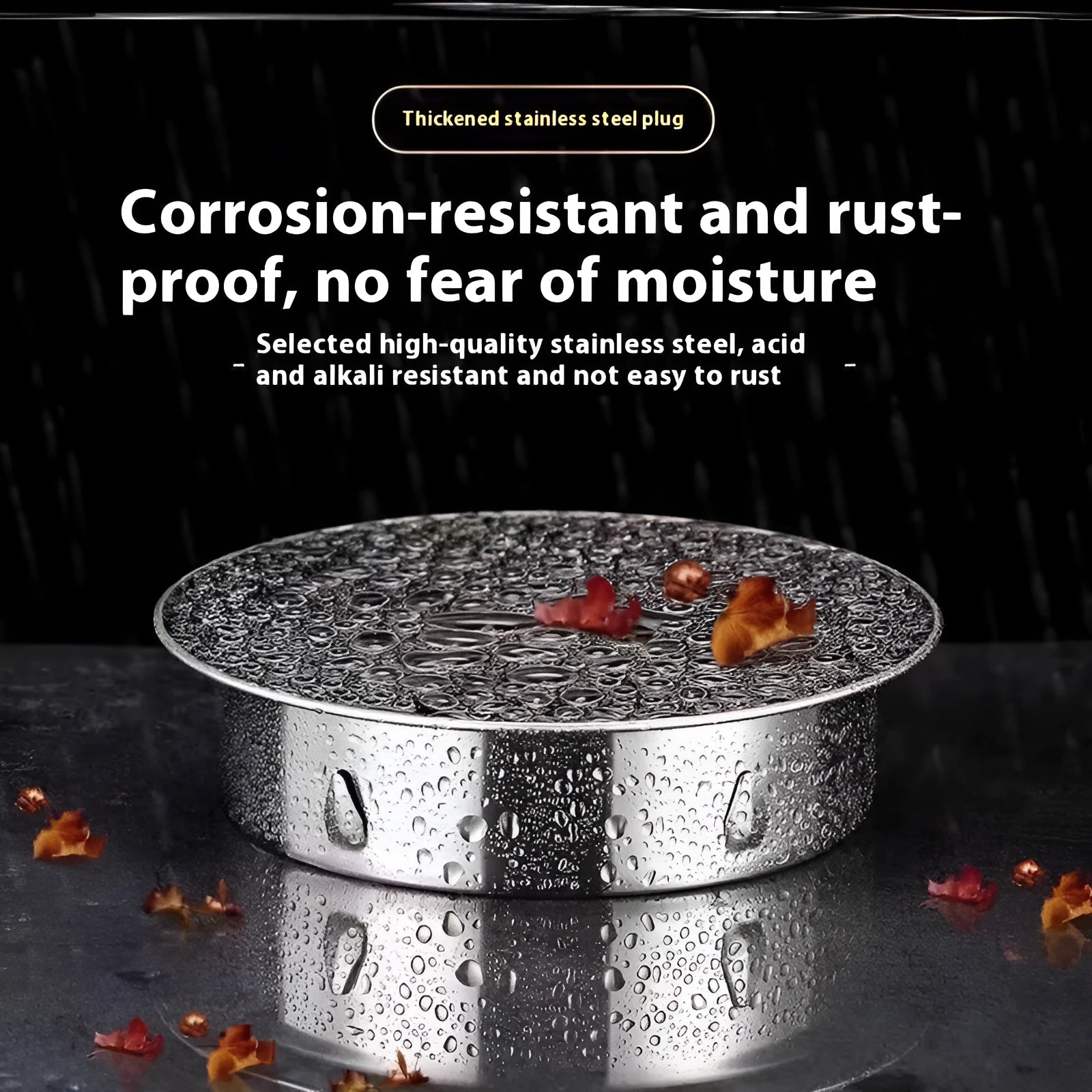Stainless steel inlay floor drain cover with a deodorant seal and modern simple design.