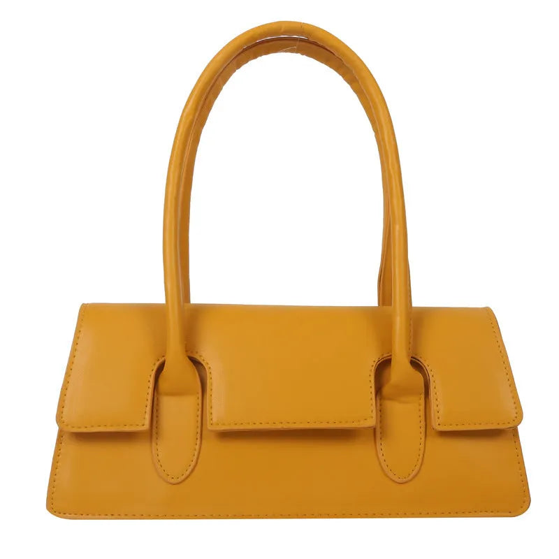 Women's small horizontal square shoulder bag in PU leather with stitching details