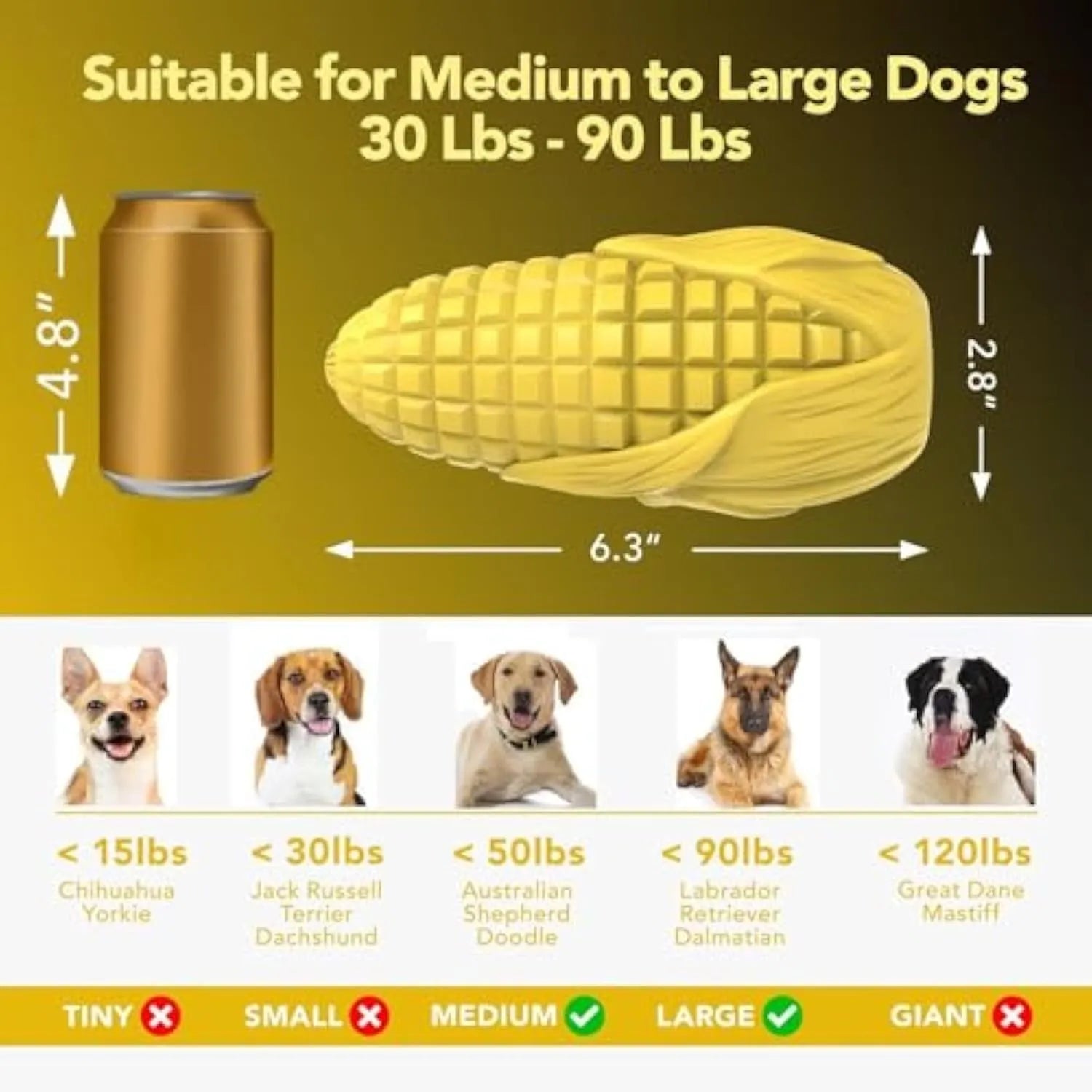 Blue and yellow corn stick dog chew toy for aggressive chewers with textured surface