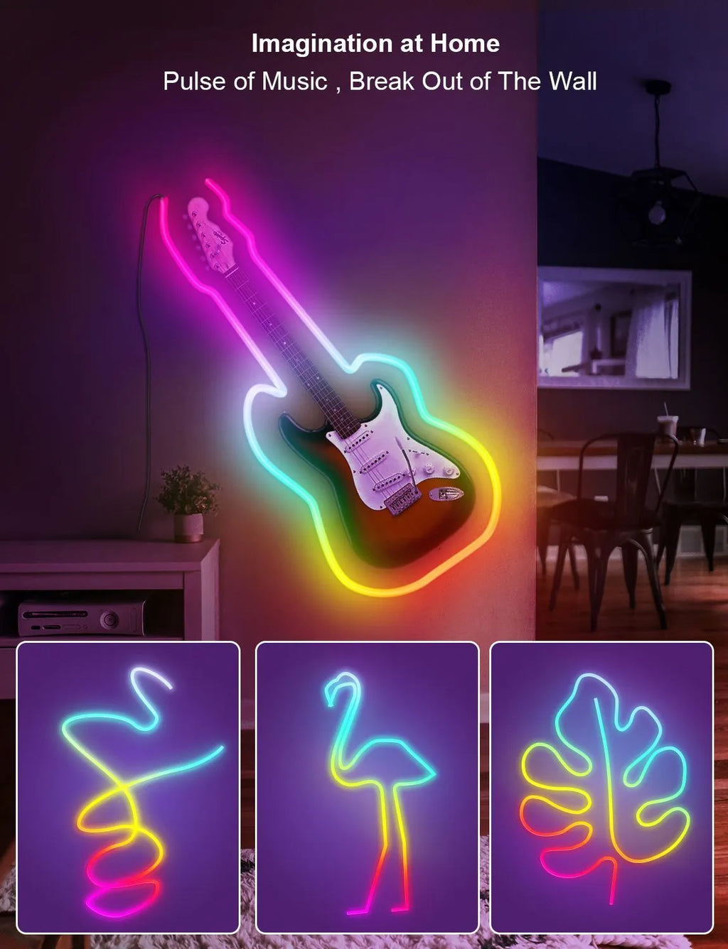 3-metre USB-powered RGB neon light strip with remote control showing music sync capability