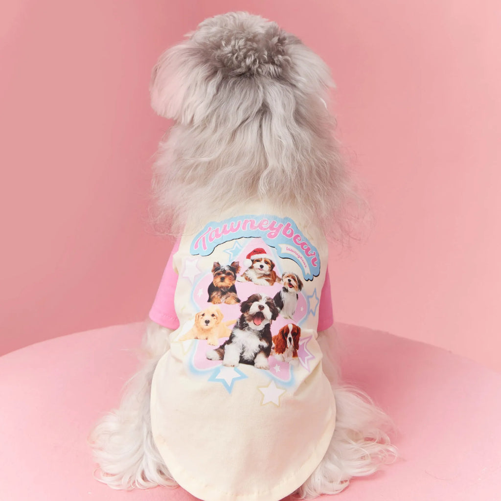 Red embroidered cotton dog summer clothes showing contrast details and short sleeves