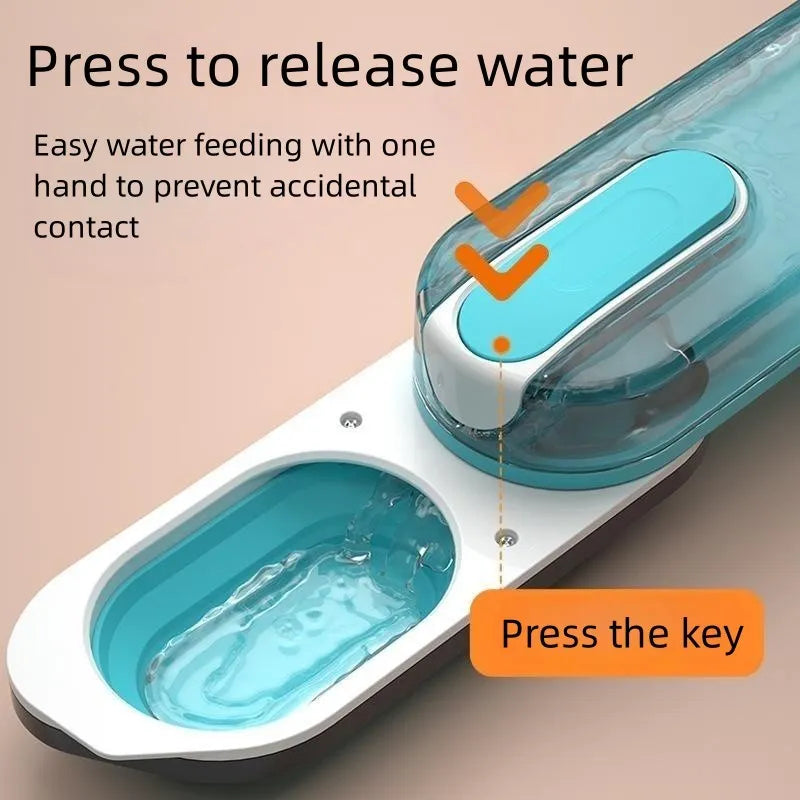 Portable dog water bottle with foldable silicone drinking bowl in blue colour