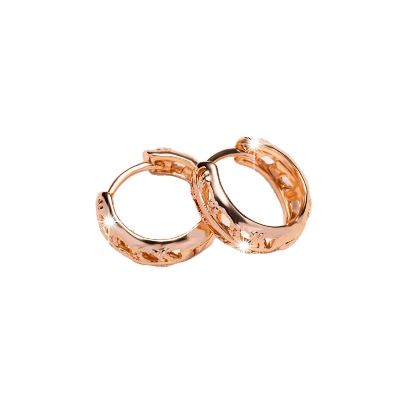 Small rose gold hollowed-out leaf and heart shaped copper earrings