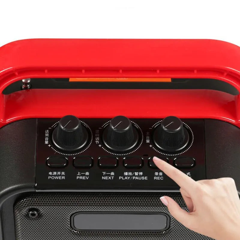 MS62AI portable Bluetooth speaker with wireless microphone and remote control for karaoke and multi-source audio playback