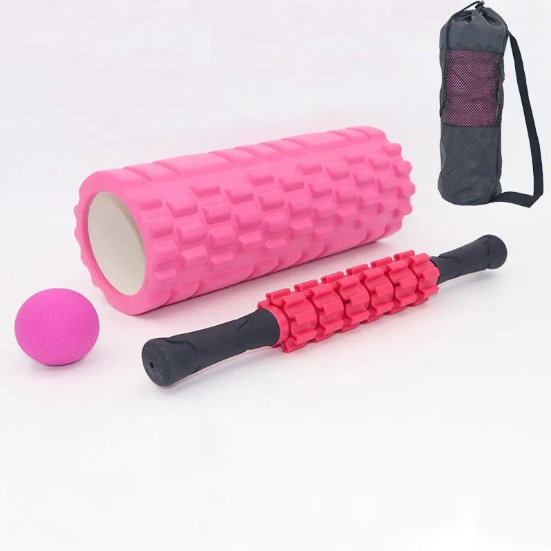 Black six-piece gear design fitness foam roller measuring 33cm length for muscle massage therapy